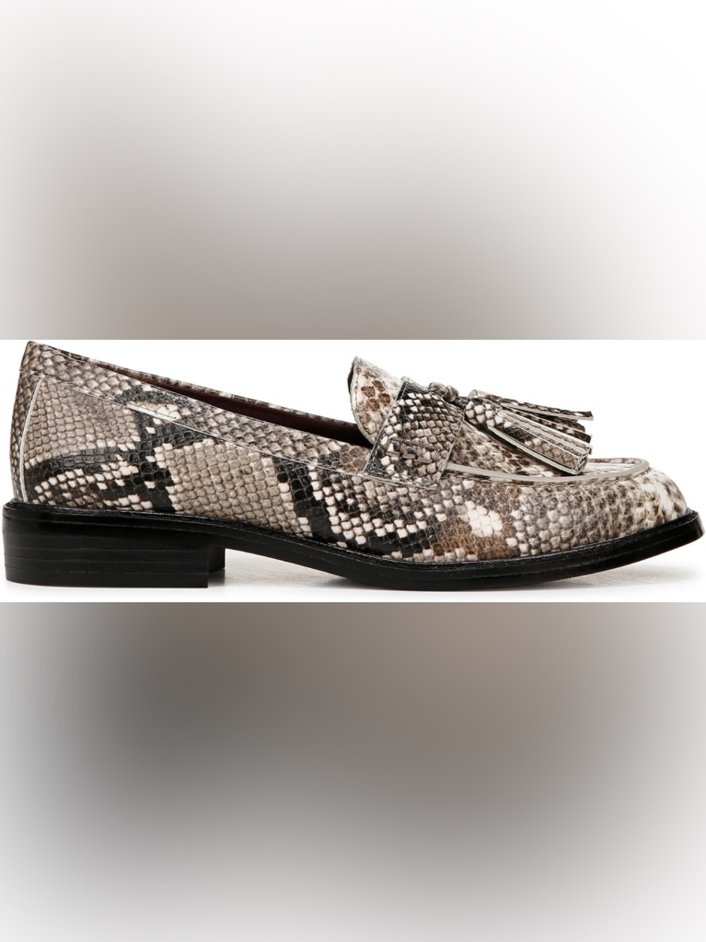 Franco Sarto Snake-Print Tassel Loafers in Neutral Brown and Black - Picture 2 of 5